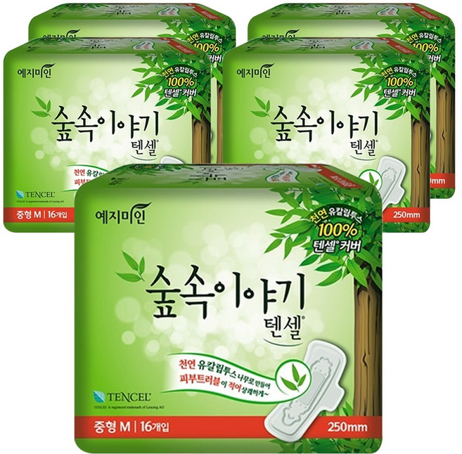 예지미인 숲속이야기 텐셀 생리대 날개형, 중형, 16개입, 5개