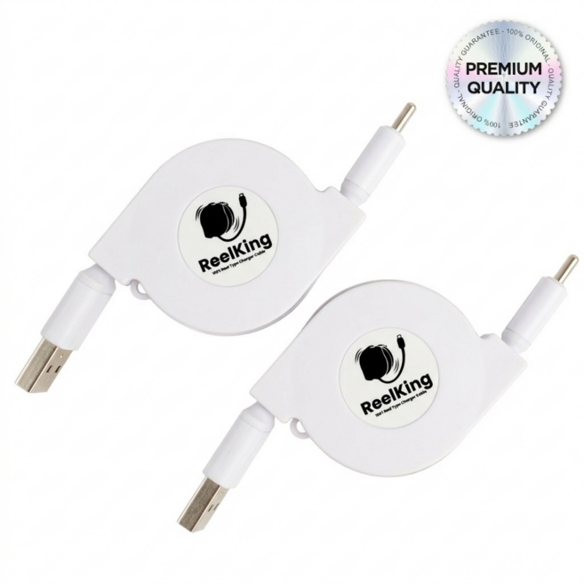 Reelking (1+1) 자동감김 C타입 고속 릴케이블 데이터전송, 2개, 화이트, 1m