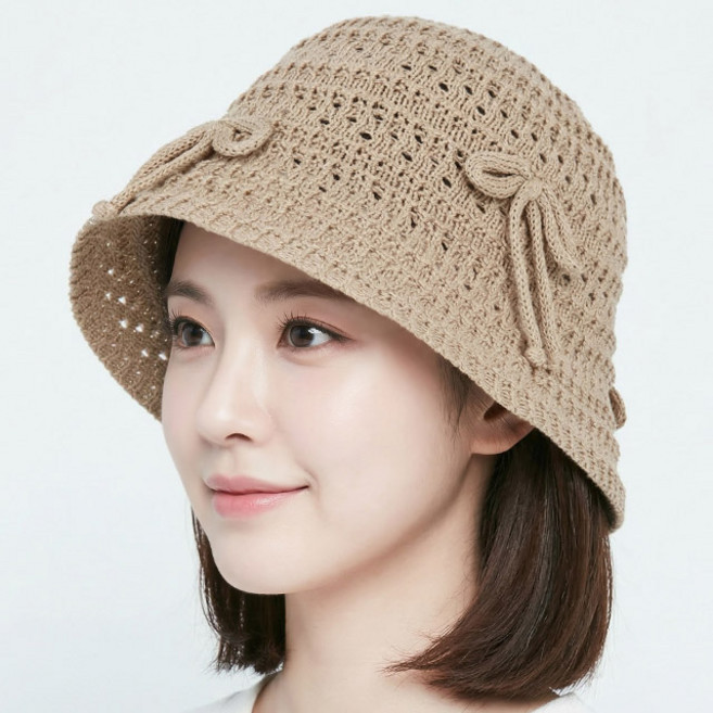 베이직엠 여름 여성모자 발레코어 버킷햇 올라운드 리본 여름 니트