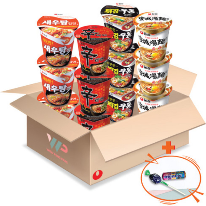 농심 컵라면 소컵 4종 혼합세트 안성탕면 3컵+새우탕 3컵+튀김우동 3컵+신라면 3컵 총12컵입 사탕 사은품 2종 증정, 12개