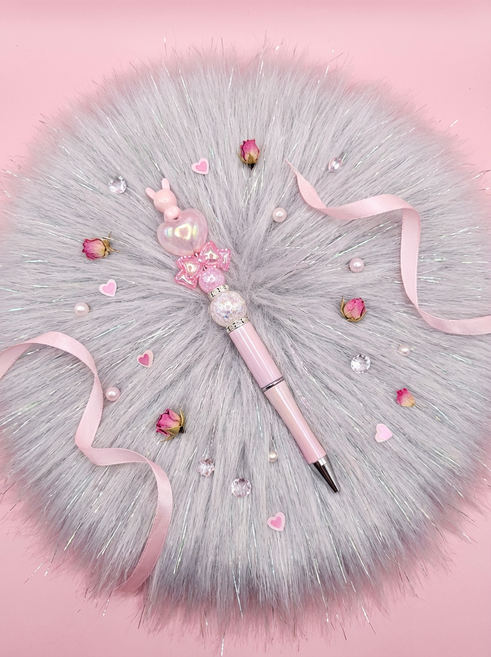 볼펜꾸미기 완제품 볼꾸완제품 동대문볼꾸 예쁜볼펜, 1개, 오로라하트위에토끼(연분홍)