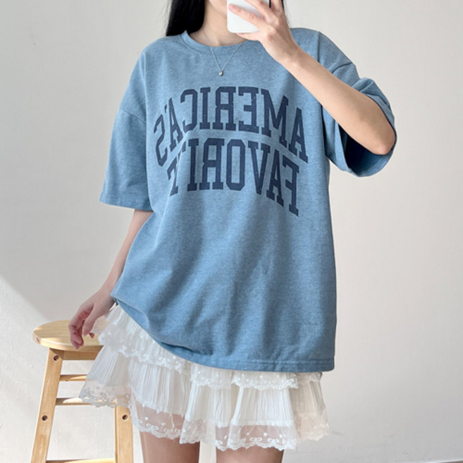 걸즈팩토리 여성용 콜쭈리워싱박스 오버핏 반팔티셔츠 국내제작