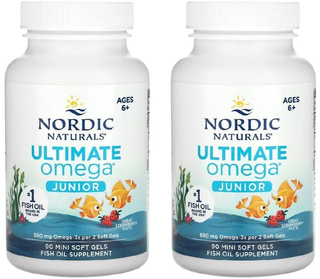 노르딕내추럴스 주니어 오메가 680mg 딸기맛 90정 X2, 2개 - 쿠팡