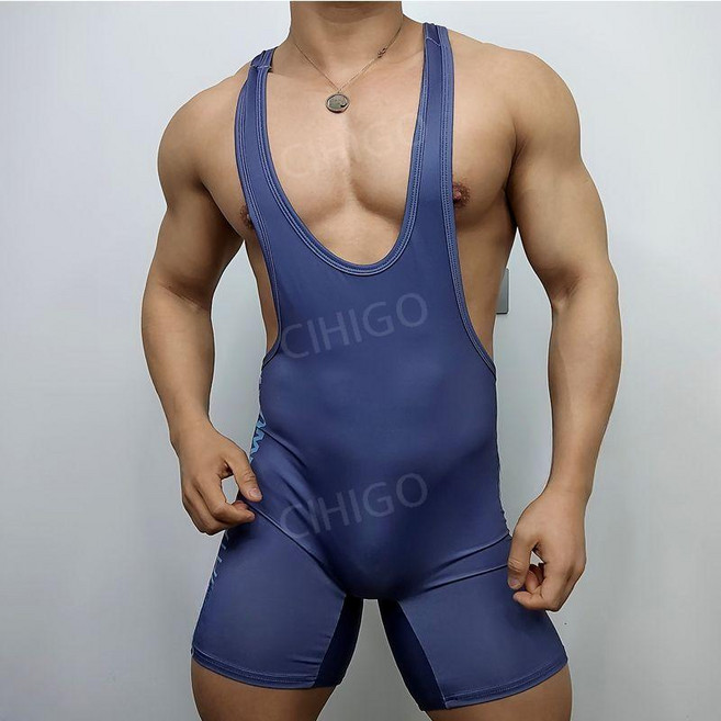 레슬링복 경기 원피스 바디 아이언 체육 스포츠 피트니스 러닝웨어 역중복 공장점 달리기 복서, 문자 그레이 블루 9705, 1개