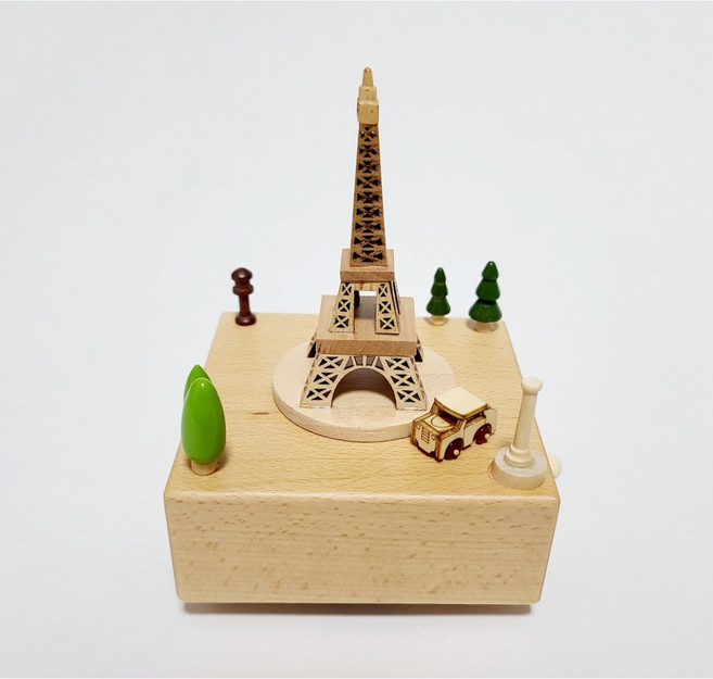 우드오르골 크리스마스 원목 오르골 멜로디 인테리어 나무 오르골 태교음악 집들이선물 기차, 에펠탑