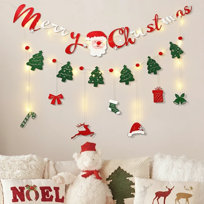 자오자오 크리스마스 벽가랜드 전구 포함 감성 인테리어 벽장식 홈데코 소품, D세트