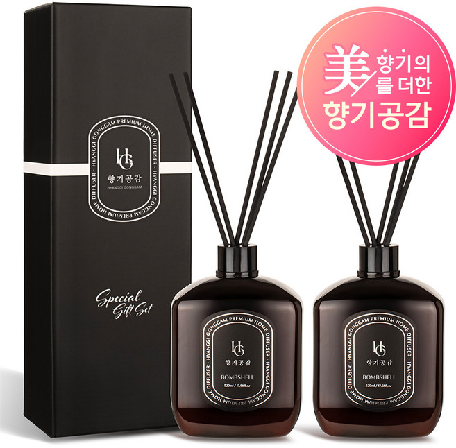 향기공감 프리미엄 대용량 디퓨저 선물세트, 2개, 520ml, 밤쉘