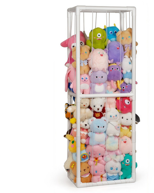 서치잇 털 장난감 수납선반 업그레이드 탄력 끈 버전 털 장난감 수납 및 전시 캐비닛 대용량 충전 수납선반, 1개, 화이트