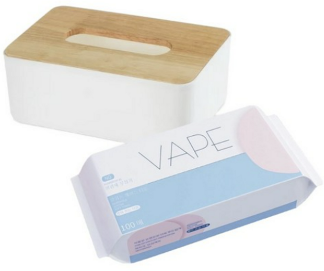 VAPE 티슈 케이스 + 페이스 타올 100p 세트, 화이트 색상(케이스), 4세트