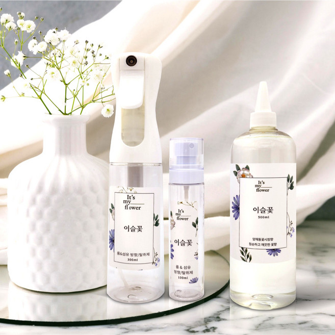 잇츠마이플라워 잇츠마이플라워 양재동꽃시장향 이슬꽃 섬유탈취제 섬유향수 드레스퍼퓸 룸스프레이 500ml, 리필액 300ml스프레이용기, 1개