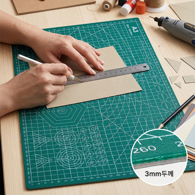 라이프엔라이크 데스크매트 책상 보호매트 커팅매트 A3 컷팅매트 칼판 작업매트, 녹색