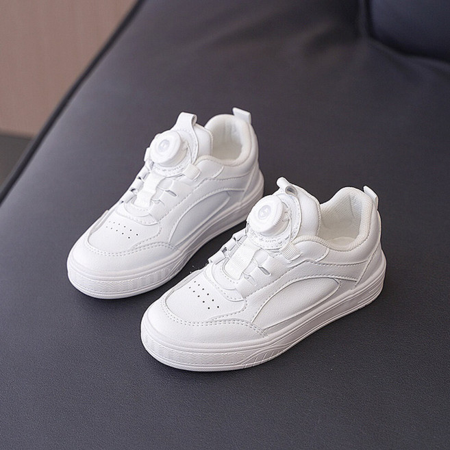 兒童運動鞋 旋鈕式鞋帶 皮面球鞋