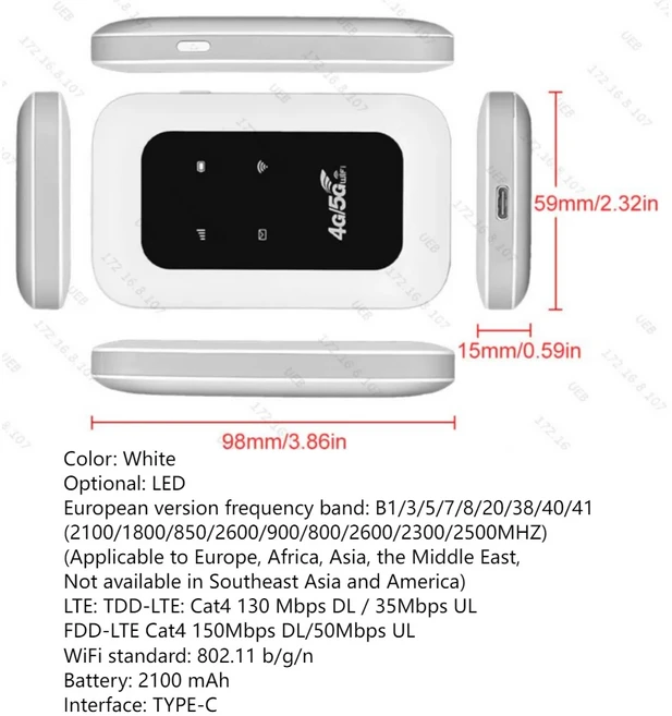 MF800B 4G LTE 모바일 와이파이 라우터(SIM 카드 슬롯 포함) 150Mbps 미니 야외 스팟 2100mAh 무선 Wi-Fi, 03 LED European Version