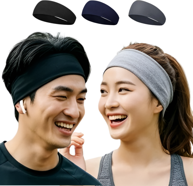 집가치 스포츠 헤어밴드 땀흡수 와이드 쿨 머리밴드 세트, 블랙+블루+그레이, 3개