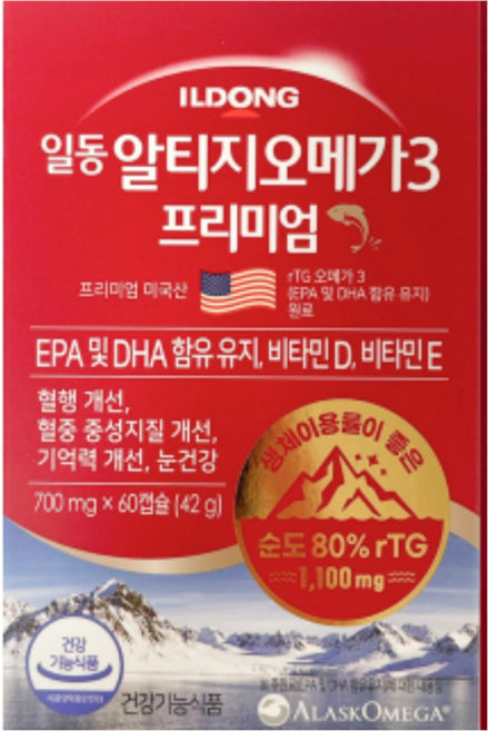 일동제약 알티지오메가3 프리미엄 순도80% rTG, 60정, 1개