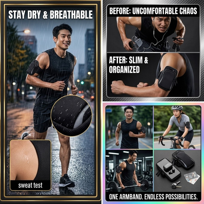 [무결점]초경량 통기성 러닝 암밴드 마라톤 조깅 헬스 스마트폰 휴대폰 차키 수납 팔 밴드 파우치, B, 1+1 추가할인
