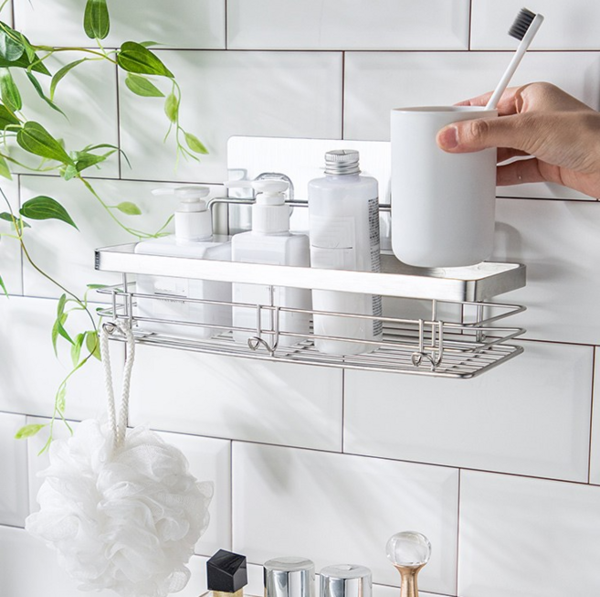 모담 304스테인리스 무타공 후크선반, 1개, 실버스텐