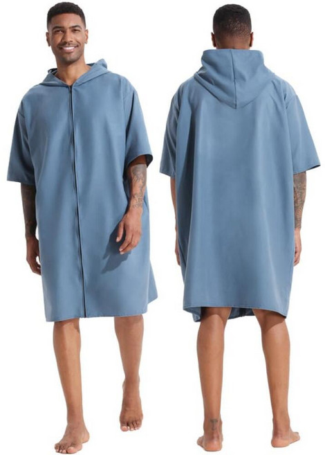 PISIQI Surf 판초 체인징 로브 후드 흡수 빠른 건조 극세사 잠수복 지퍼 타월 해변 서핑 남성 여성용, 블루
