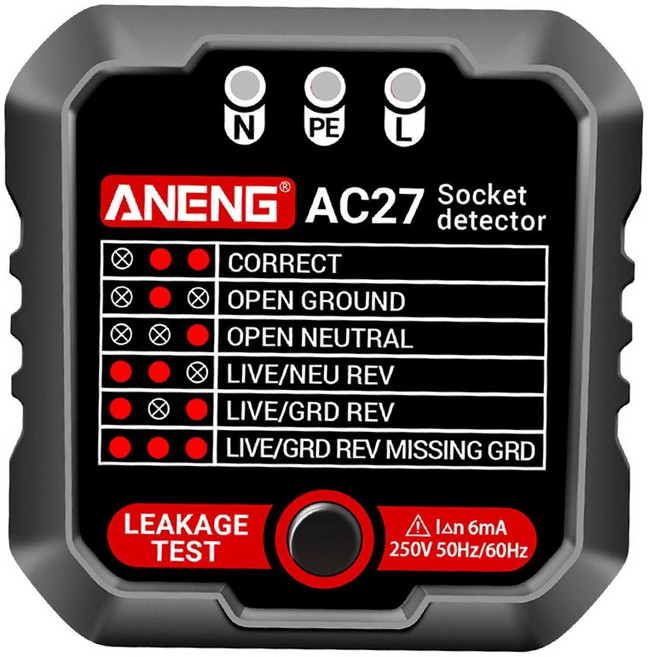 ANENG AC27 驗屋工具 房屋 專業型帶電壓顯示 插座 安全檢測儀 110V/220V相位檢測, 1個