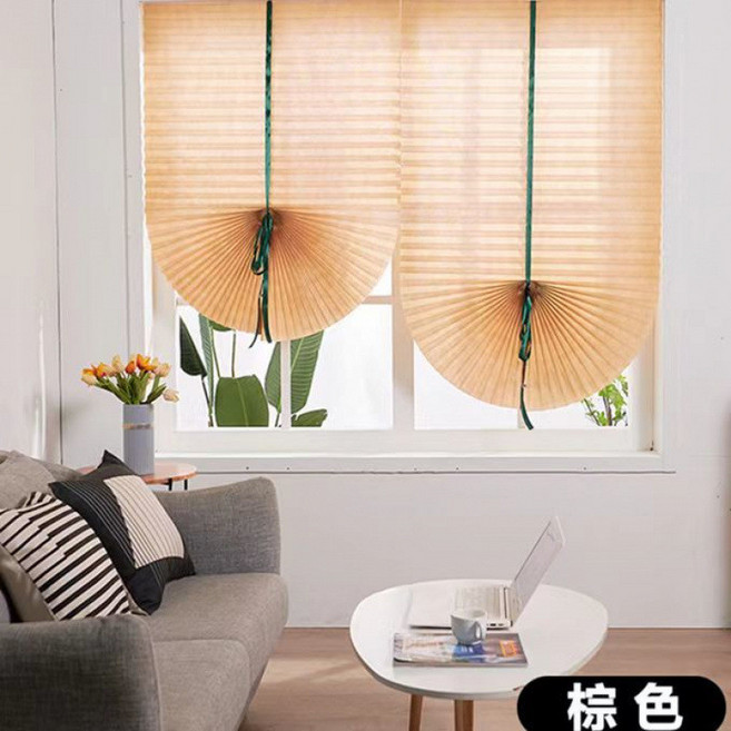 百葉窗 窗簾 遮陽簾 自粘百褶簾 臥室家用隱私簾 簡易免打孔遮光簾 透氣窗 半遮光窗簾 廚房窗簾, 半遮光款-咖色,60cm寬*149cm（高100CM以內