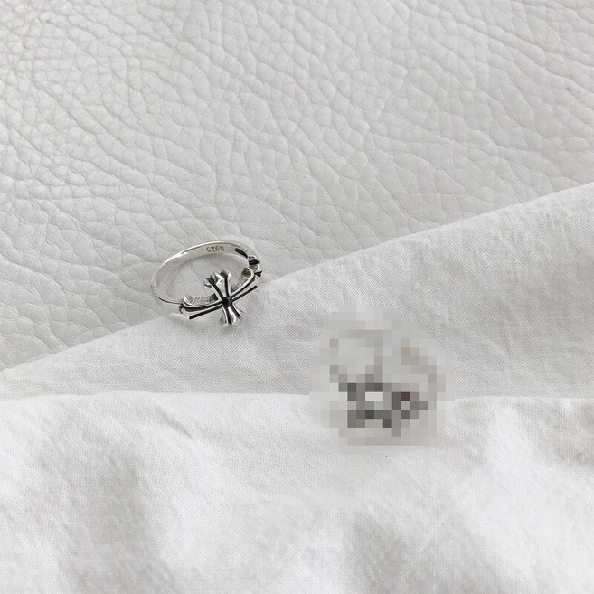 【아침 햇살】925 스털링 실버 크로스 반지 트렌디 인터넷 연예인 레트로 오픈 입 먹는 링 콜드 스타일 맞춤 디스코 패션
