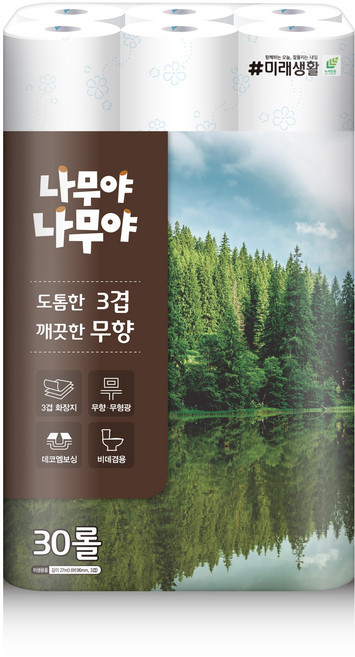 미래생활 나무야나무야 도톰한3겹 깨끗한 무향 27M 30롤 1개