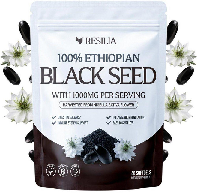 Resilia 니겔라사티바 블랙씨드 오일 1000mg 티모퀴논 60정, 1개