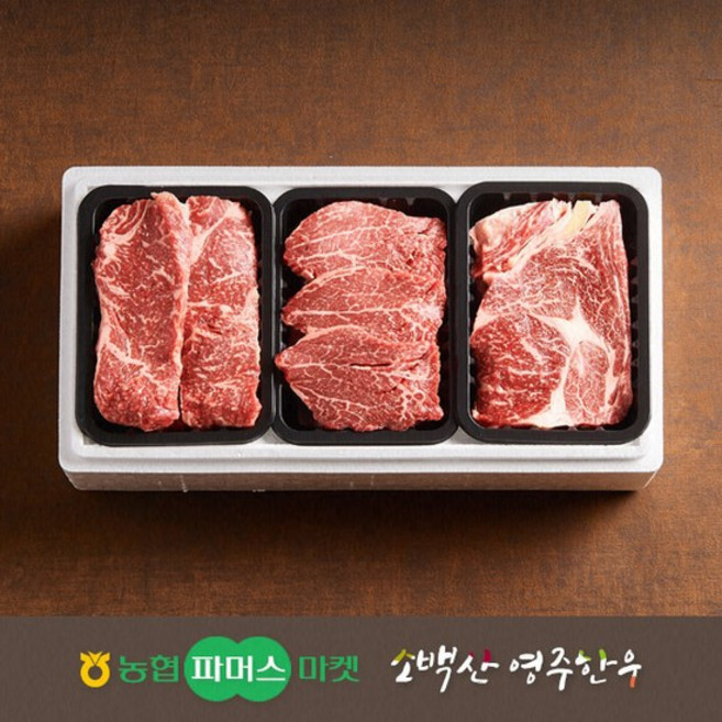 [냉장][농협영주한우]실속 가족 1+등급 3종구이세트2호 (등심/안심/채끝) / 1.2kg, 1세트