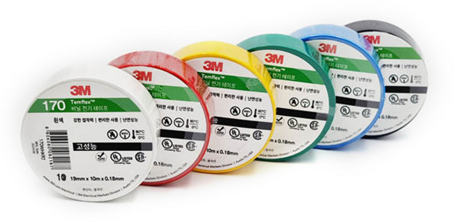 3M 전기테이프 6개입/흰색 검정 빨강 노랑 파랑 초록/절연테이프, 1세트
