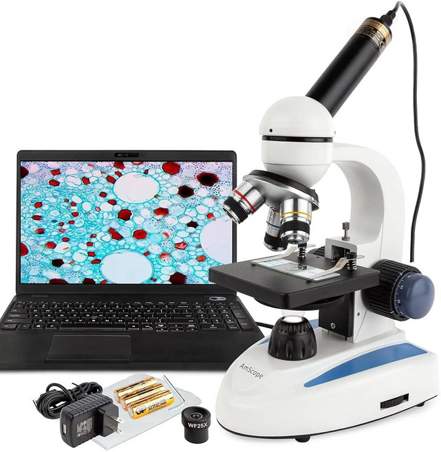 AmScope M158 시리즈 360도 카메라 현미경 단안 컴파운드 40X-1000X 포함 조명 헤드 회전 및 - USB 2.0 배율 LED - 디지털, 1개