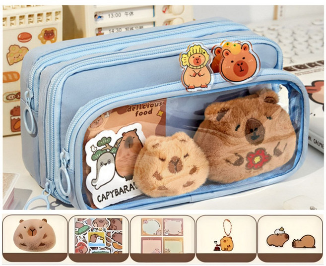 빌리네집 카피바라 필통 파우치 DIY 필꾸 학용품 선물, 블루, 1개