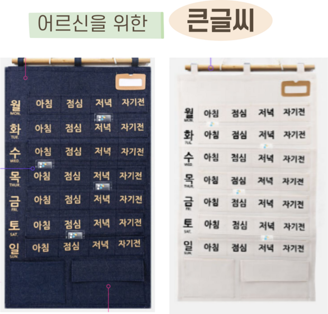 소유엠 큰글씨 어르신을 위한 주간 포켓 벽걸이 약달력, 데님, 1개