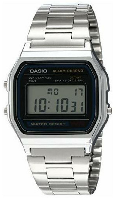 카시오 A158WA-1 남성용 빈티지 메탈 밴드 크로노그래프 알람 디지털 시계 638036