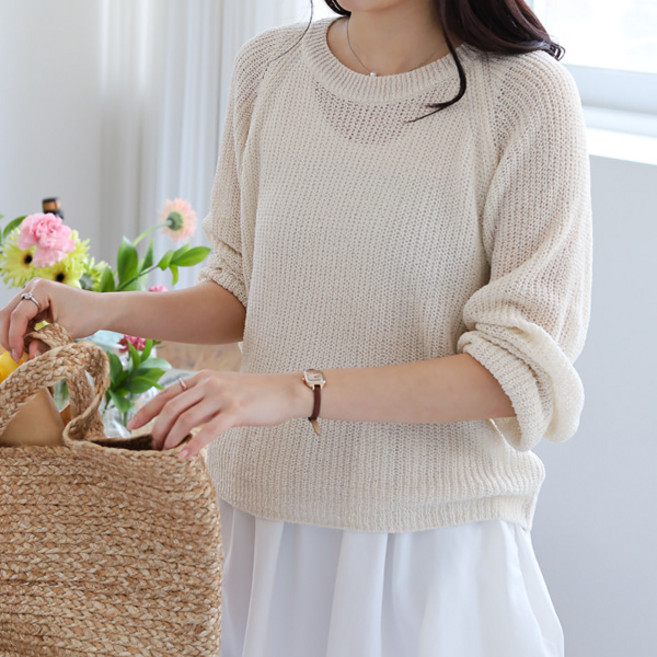 봉봉스토리 여성용 리베아 하찌 라운드 니트 티셔츠 루즈핏 데일리 래글런 빅사이즈