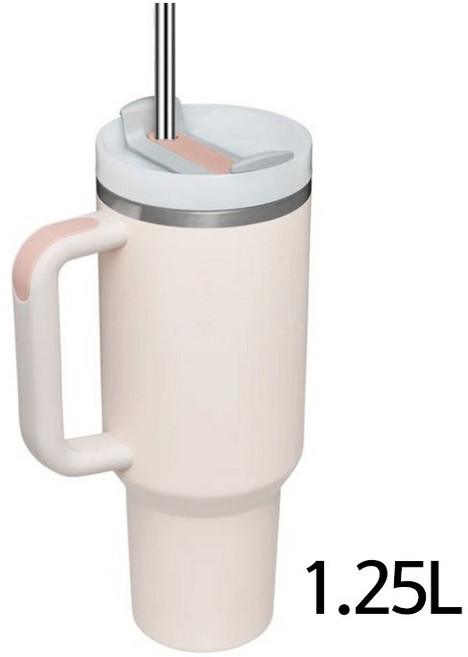 몽블루 대용량 진공 스텐 텀블러 1.25L 이중진공 빨대 보온 보냉 스텐 콜드컵, 몽블루 대용량 진공 스텐 텀블러-피치, 1개, 1250ml