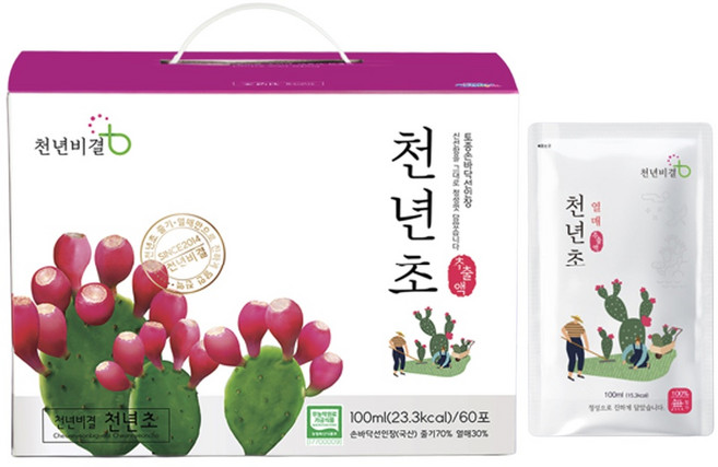 [행복앤거제천년초] 천년비결 천년초줄기열매100추출액 100ml×60팩 원료