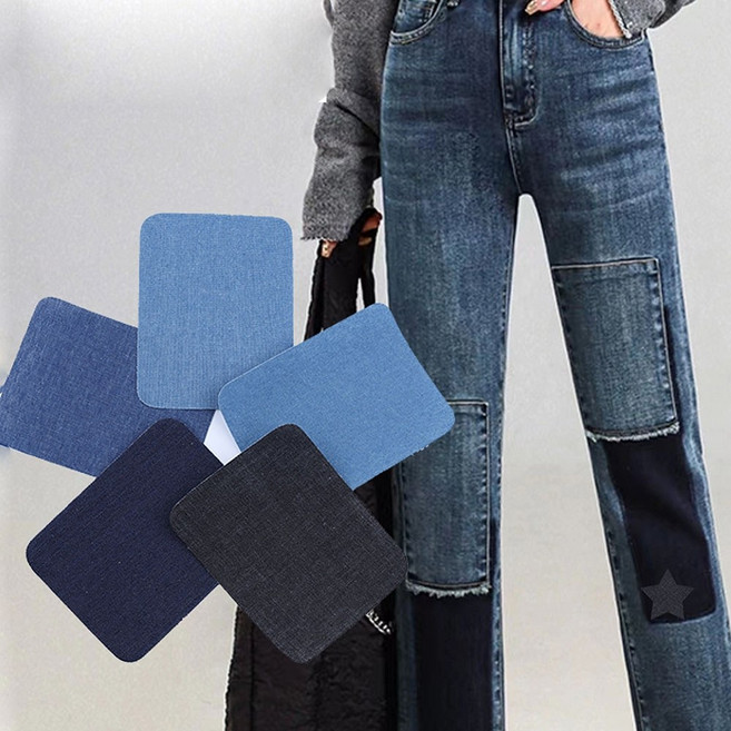 미즈코스 5P세트 청바지 셀프 수선 데님 리폼 찢어진청바지 가랑이 누빔 구멍 패치 밑위, 2세트, 5종색상