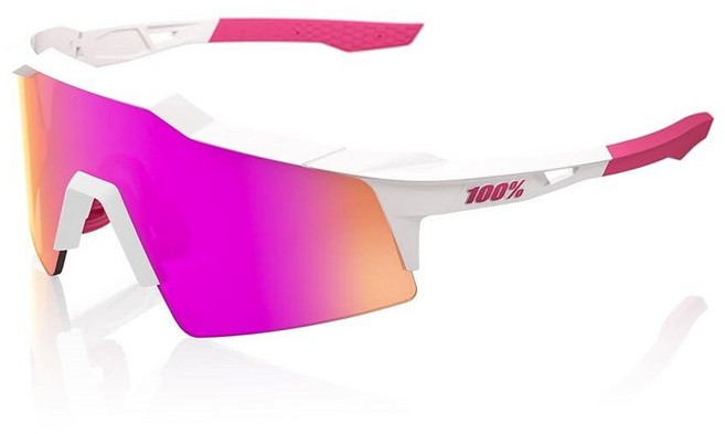 100% SPEEDCRAFT SL 스포츠 퍼포먼스 사이클링 선글라스 (광택 반투명 그레이 - 퍼플 멀티레이어 미러 렌즈), Matte White/Pink