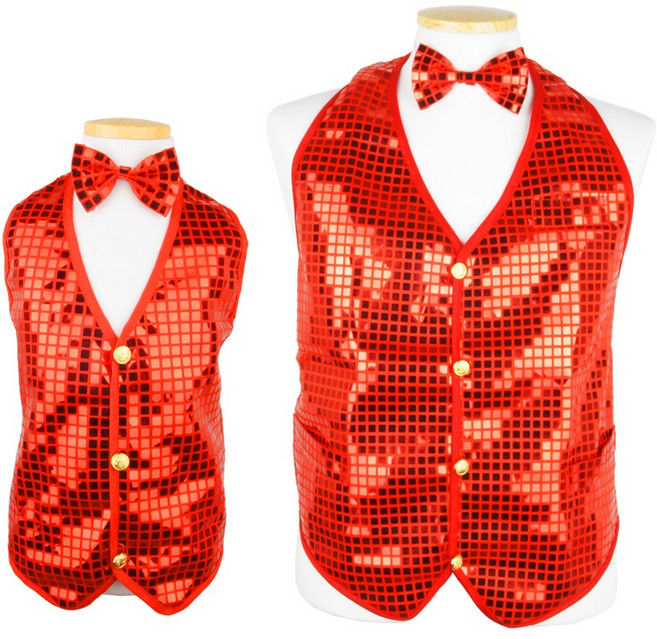 파티짱 반짝이 조끼 레드 웨이터 스팽글 무대 의상