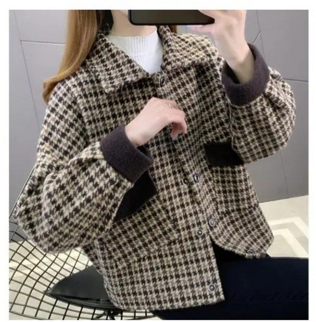 女款秋冬格子毛呢外套 圖片色 2XL