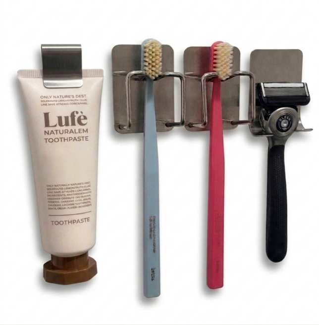 리브티크 3세대 304스텐 무타공 칫솔걸이 칫솔거치대 칫솔꽂이 칫솔홀더, 1개, 2인용