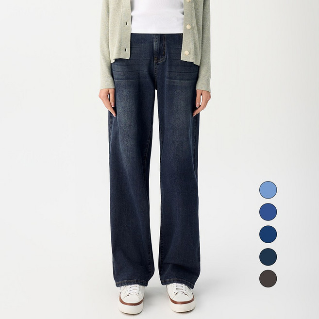 엘블로썸 여성 [숏 기본 롱] 스판 리얼 와이드 허리편한 히든밴드 청바지