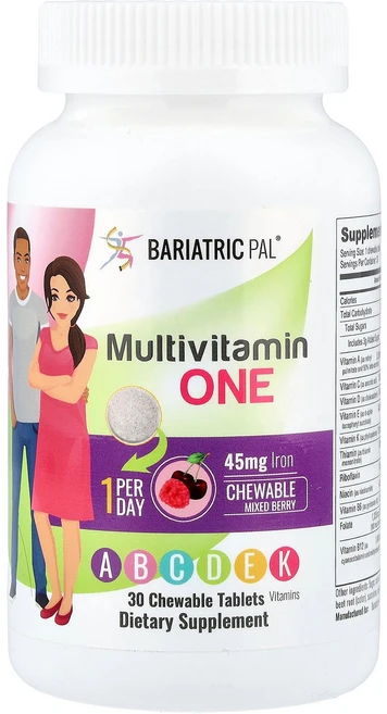 BariatricPal 바리아트릭팔 멀티비타민 원 믹스드베리 30 츄어블 태블릿 종합비타민 영양제, 1개, 30정 - 쿠팡