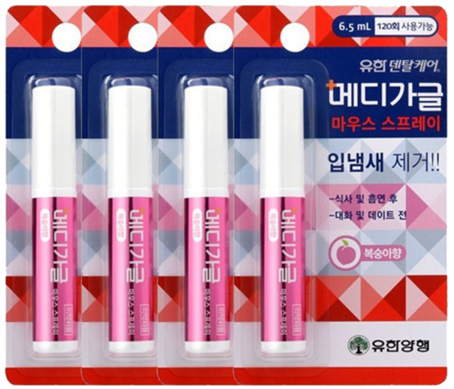 유한 덴탈케어 메디가글 스프레이 피치향 6.5ml x4, 4개