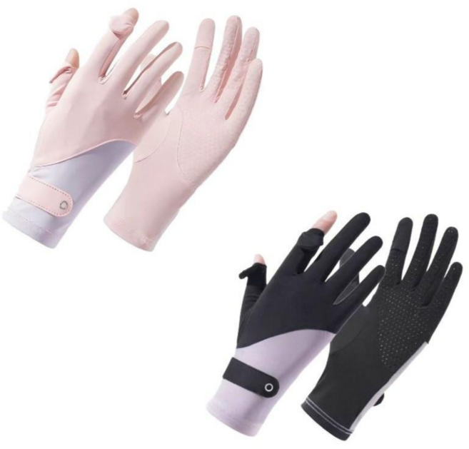 미블룸 여성 아이스 냉감 논슬립 다용도 운전 등산 스포츠 자외선차단 장갑 1+1 세트, 1개, 핑크+블랙