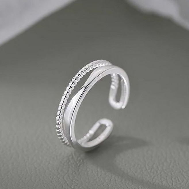 ROYALBELLE 여성 더블라인 오픈 반지 심플 유니크 레이어드 고급스러운 데일리 반지 U0080683