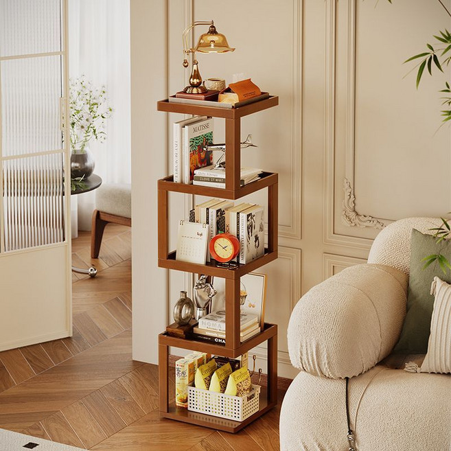 회전형 수납 책장 서랍장 플로어 선반 다층 수납 벽각 코너 캐비닛, 티색 5층