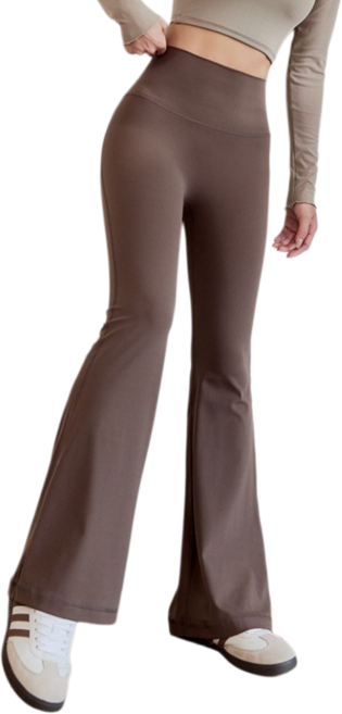 Makone 여성 요가 나팔바지 솔리드 하이웨이스트 슬림핏 롱다리 필라테스 트레이닝 부츠컷 바지