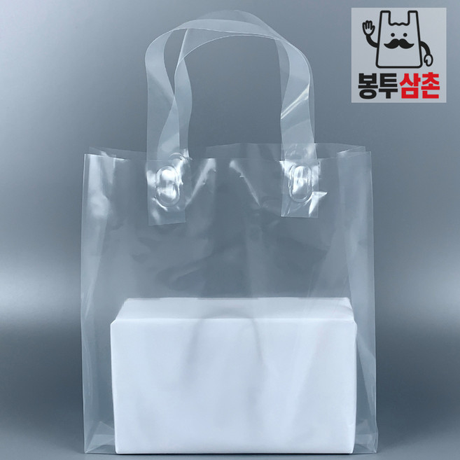 [봉투삼촌]LD PE 투명 루프백 M 비닐쇼핑백 50장 고급 중형 대형 손잡이 비닐 디자인봉투 옷가게, 1세트, M-3호