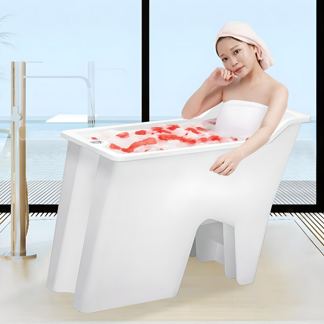 혁신적 의자형의 신개념 욕조 한국산 벨리바스 반신욕 반신욕조 반신욕기 화이트(욕조+덮개)세트, 화이트(욕조+덮개), 1세트